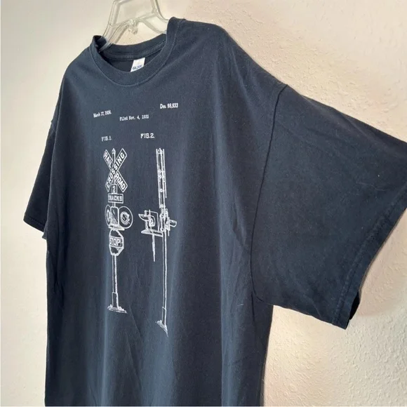 Railroad Crossing Signal Patent Shirt Men’s Lg Railroad Engineer 1936 Gildan Y2K - Picture 5 of 10